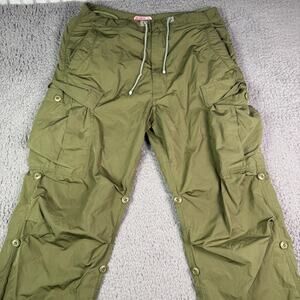 Maharishi Adjustable Cargo Pants Mens M Green OG-107 Baggy Parachute Drawstring